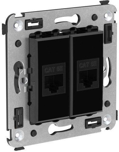 Розетка компьютерная без рамки DKC Avanti 2-м. RJ45+RJ45 5е черный квадрат картинка